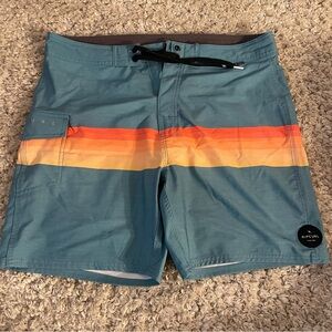 Rip Curl Men’s Boardshorts Size 32 Teal Sunset Stripe (New Without Tags)